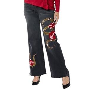 DG2 by Diane Gilman Jeans New Classic Stretch Snake Embroidered Women's Size 16W